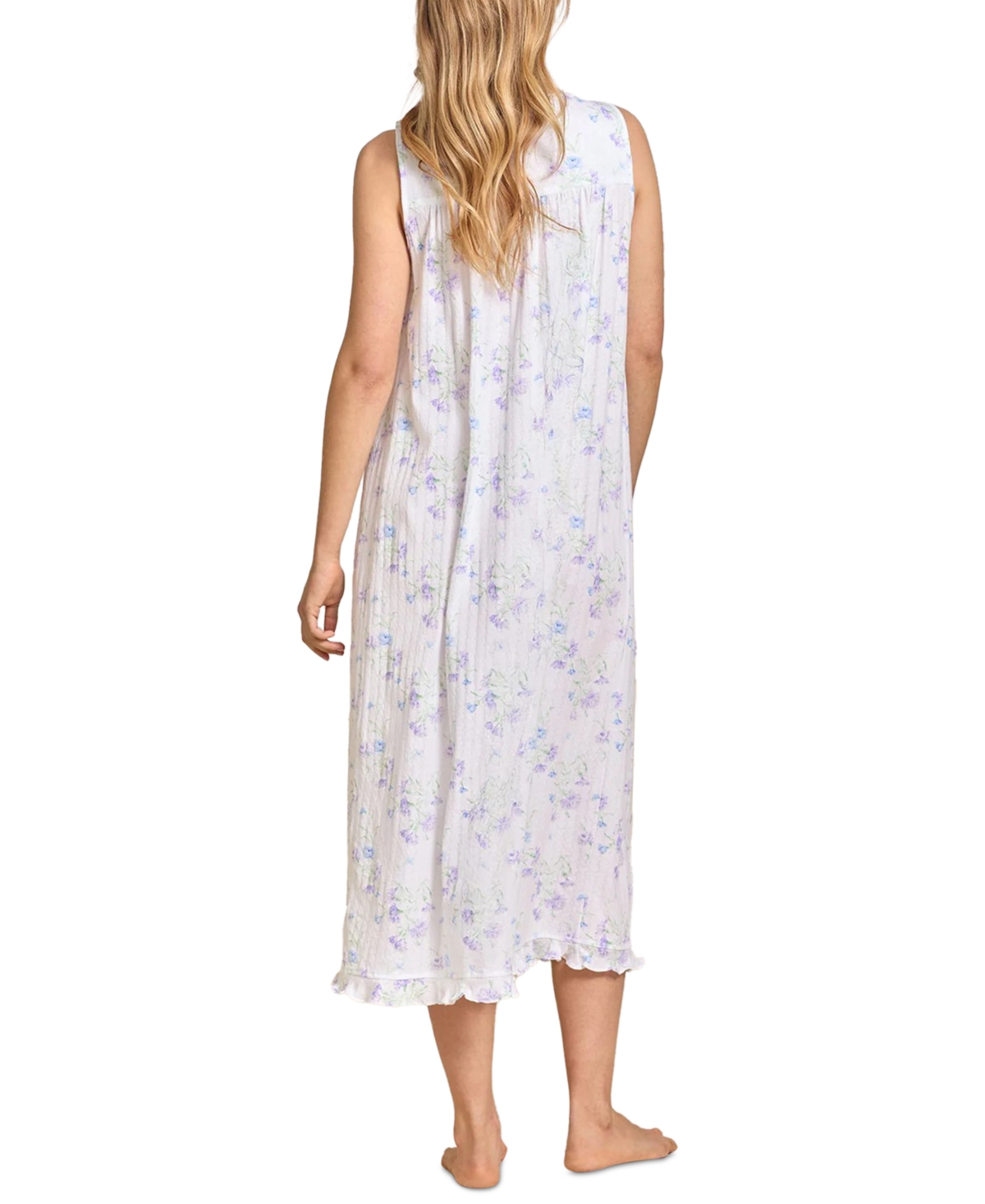 Eileen West Women's Printed Sleeveless Pointelle Ballet Nightgown In White