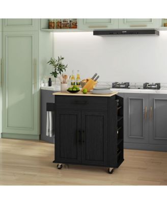30" Power Outlets, USB Ports, Drawer, Cabinet, Spice & Towel Rack Rolling Kitchen Island Cart
