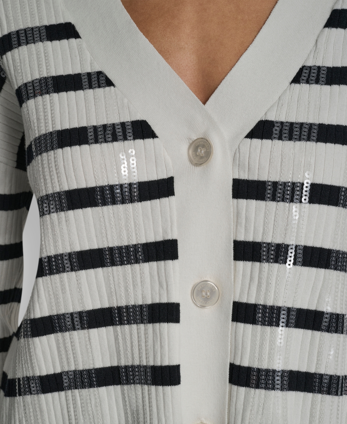 Dkny Jeans Women's Striped Cropped Long-sleeve Cardigan Sweater In Multi