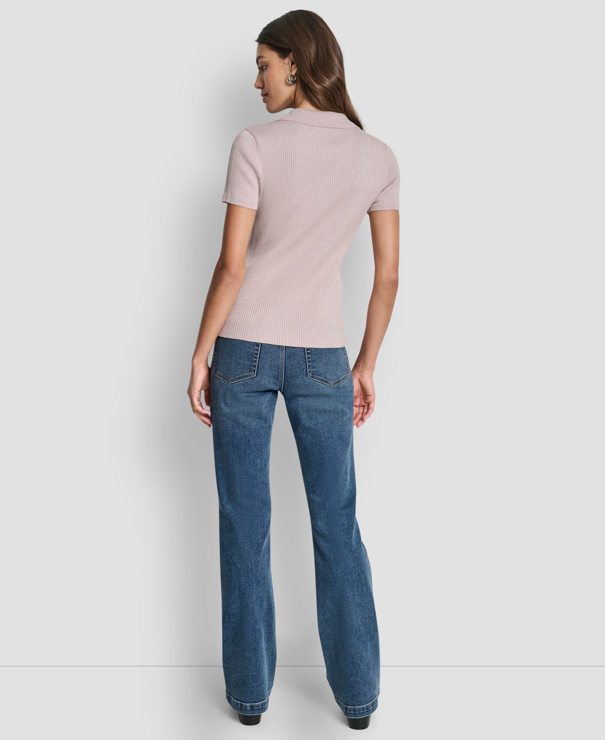 Dkny Jeans Women's Slim Fit Ribbed Polo Sweater In Pink