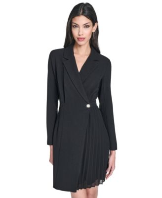 Petite Long-Sleeve Collared Dress