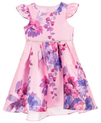 Girls' 2T-6X Printed Mikado Hi-Low Pleated Dress