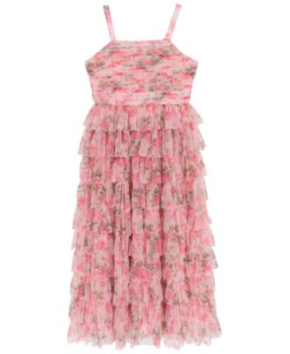 Girls 7-16 Printed Mesh Pleated Body Dress