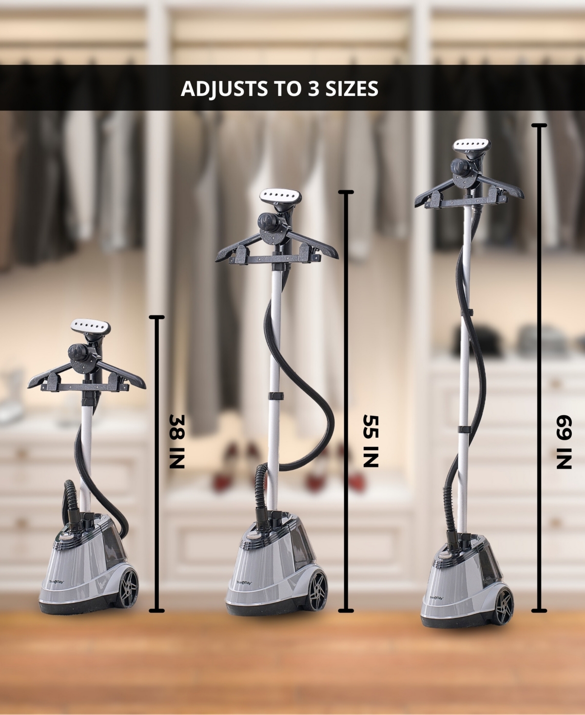 True & Tidy Heavy Duty Intelligent Auto Shut-off 66" Garment Steamer In Gray