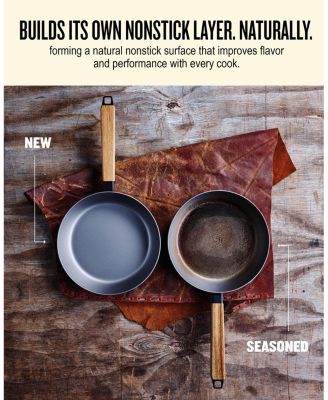 Forest Carbon Steel Frying Pan 2-Piece Set - Acacia Wood Handle, Pre-Seasoned & Made w/o PFAS, PFOA & PTFE - Induction & All Stovetop Compatible