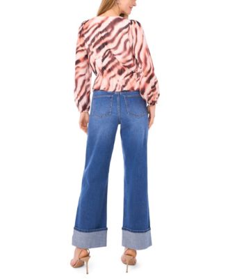 Women's Button Front V-Neck Printed Top