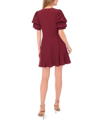 Women's V-Neck Short Bubble Sleeve Mini Dress