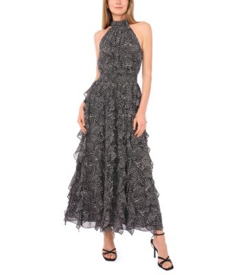 1.STATE - Women's Flounce Cascading Halter Neck Maxi Dress