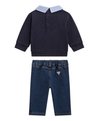 Baby Boys' Printed Sweatshirt and Denim Pant, 2-Piece Set