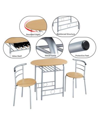 Modern Metal Dining Set for 2 with 1 Table & 2 Chairs Drift Brown