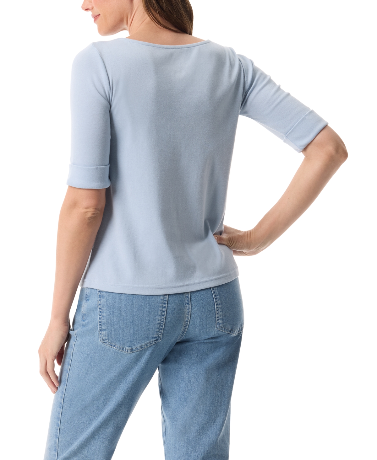 Gloria Vanderbilt Women's Alanis Printed Cuffed-sleeve T-shirt In Blue