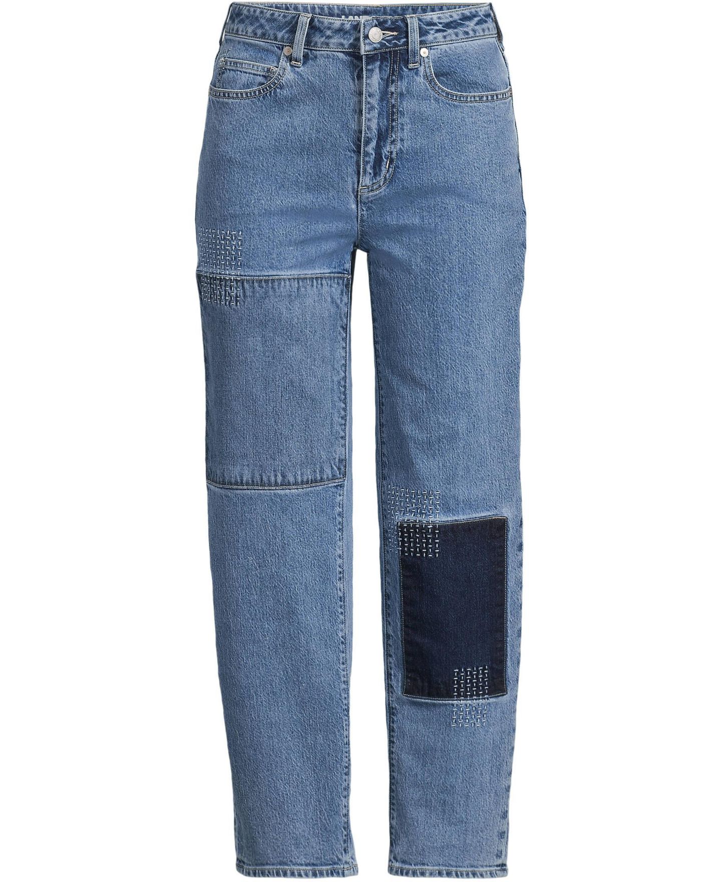 Женские джинсы Lands' End Soft Denim Mid Rise Relaxed Straight Crop Patchwork, цвет: Синий — фото 3