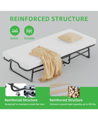 Portable Folding Bed with Mattress & Metal Frame for Easy Storage, 75"x 31"