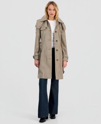 Women's Single-Breasted Belted Hooded Trench Coat