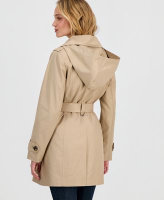 Women's Single-Breasted Hooded Belted Trench Coat