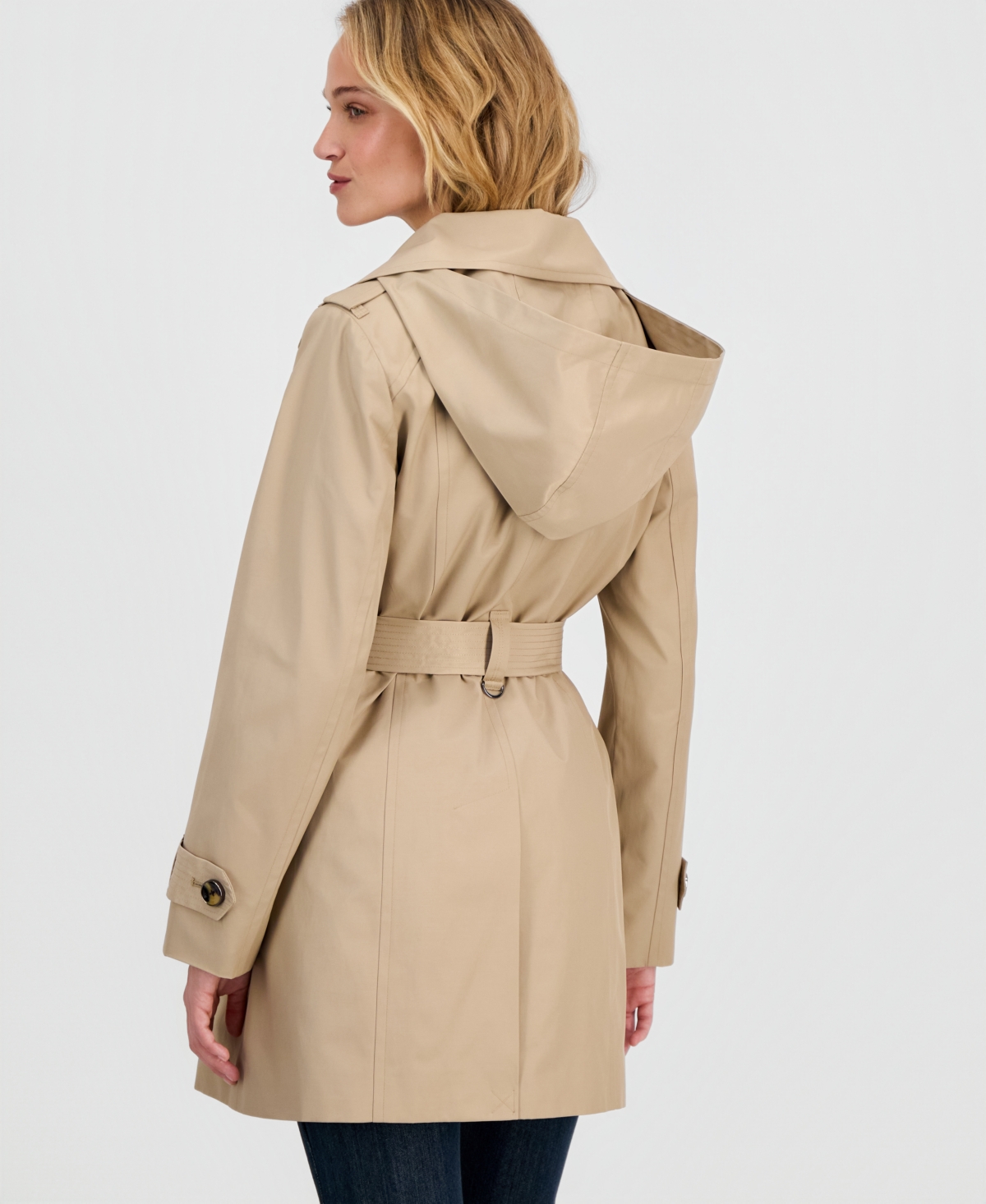 London Fog Women's Single-Breasted Hooded Belted Trench Coat