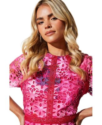 Women's Printed Lace Midi Pencil Dress