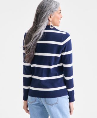 Women's Striped Johnny-Collar Sweater, Macy's Exclusive