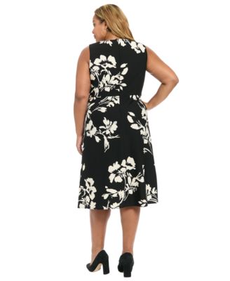 Plus Size Floral Print Sleeveless Midi Dress