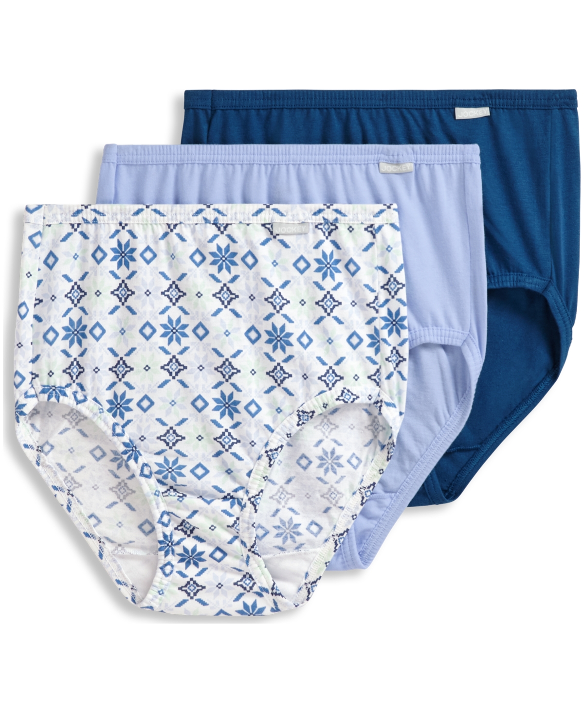 Jockey Elance Brief 3 Pack Underwear 1484, 1486 Extended Sizes In Blue