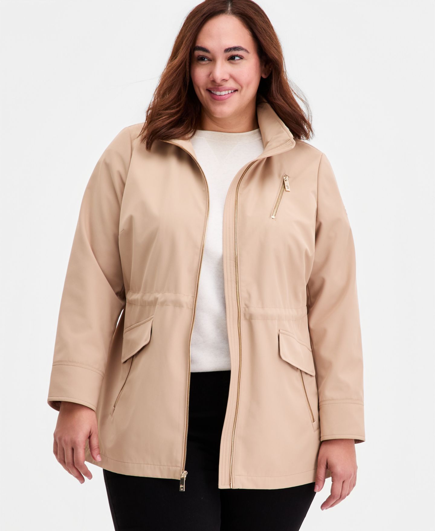 Женская куртка MICHAEL Michael Kors Plus Size Zip-Front Hooded Anorak, цвет: Хаки — фото 1