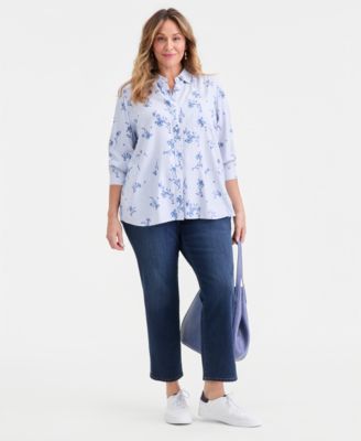 Plus Size Perfect Floral Striped Shirt, Macy's Exclusive