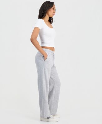 Juniors' Tie-Waist Straight-Leg Fleece Pants 
