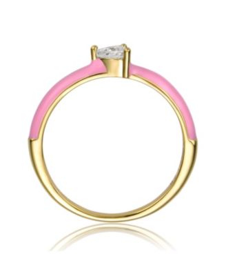 Kids/Teens 14k Gold Plated with Cubic Zirconia Heart Solitaire Colored Enamel Ring