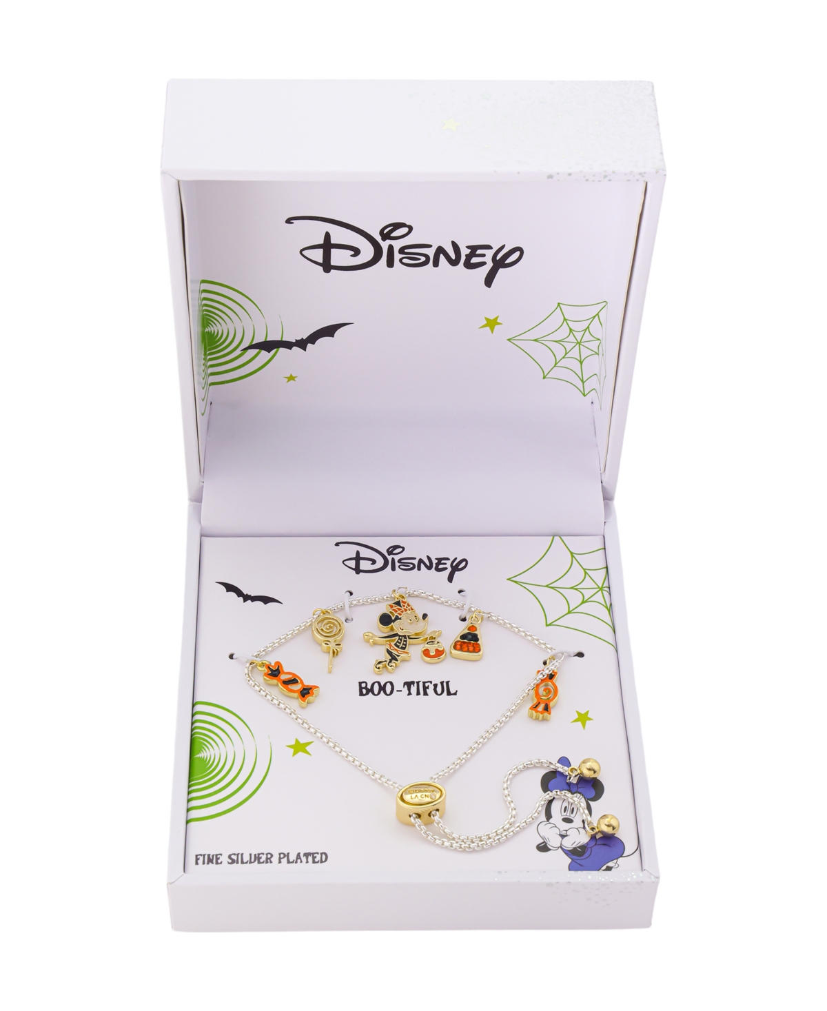 Disney Minnie Mouse Crystal Adjustable Charm Bolo Bracelet In Gold