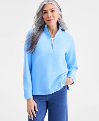 Women's Textured Mock-Neck Quarter-Zip Sweatshirt, Macy's Exclusive