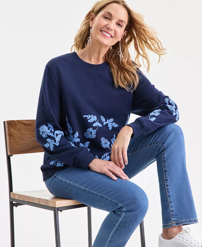 Women's Crewneck Embroidered Sweatshirt - thumbnail 2