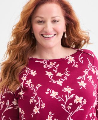 Plus Size Cotton Boat-Neck Top