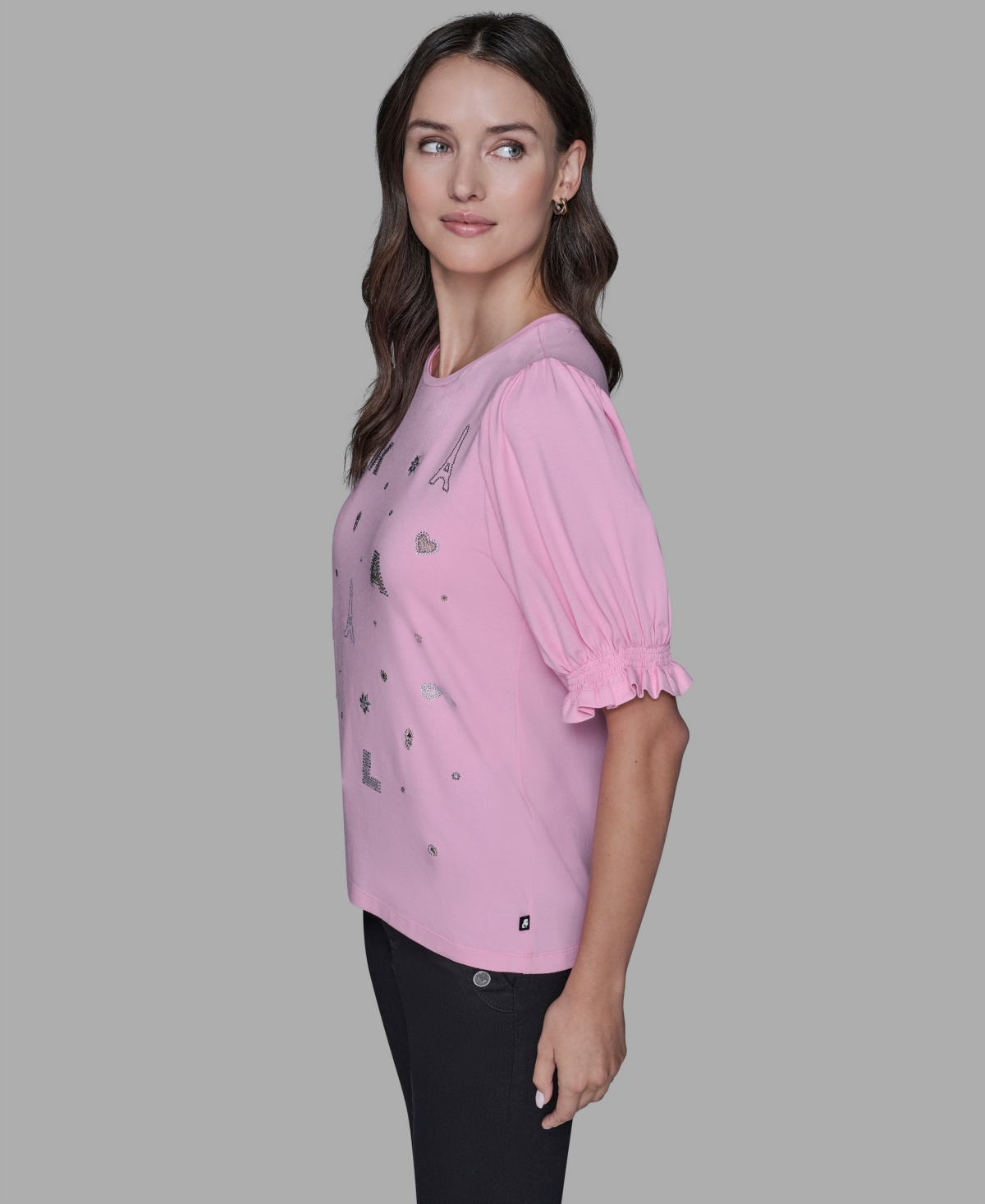 Karl Lagerfeld Women's Puff Sleeves T-shirt In Pink