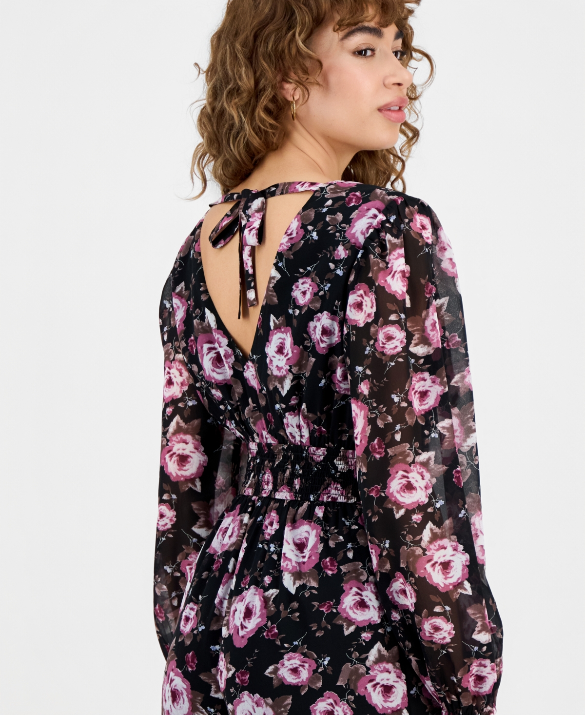 And Now This Petite Floral V-neck Long-sleeve Jumpsuit, Macy's Exclusive In Multi