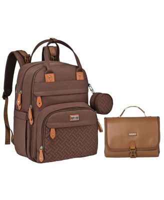 BabbleRoo Toddler Diaper Bag Backpack Stylish 26L Hands Free Bag with Changing Pad, Stroller Straps & Water-Resistant, Safari, Large - Coffee bundle w