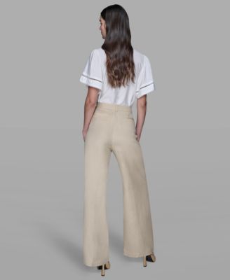 Women's Linen-Blend Straight Pocket Detail Pants