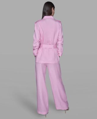 Women's Collared Linen-Blend Belted Jacket