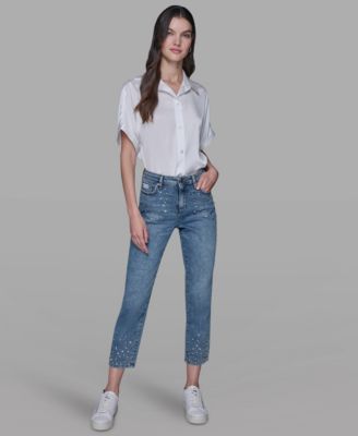 Women's Embellished Mid Rise Ankle Jeans