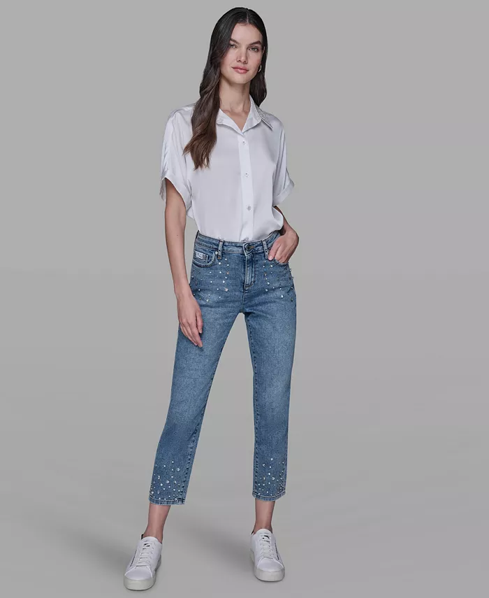 Women's Embellished Mid Rise Ankle Jeans - thumbnail 4