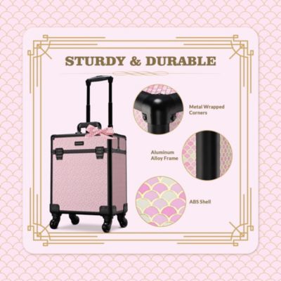 Rolling Makeup Case on Wheels Travel Suitcase Salon Art Deco Bloom