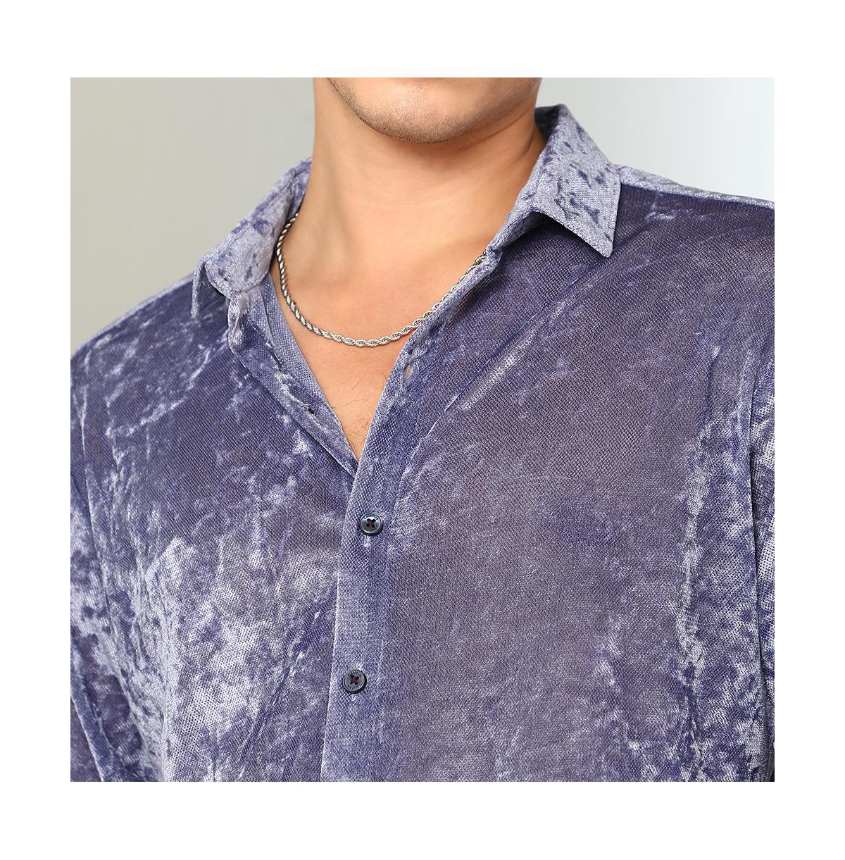 Campus Sutra Men's Cornflower Blue Solid Velvet Shirt