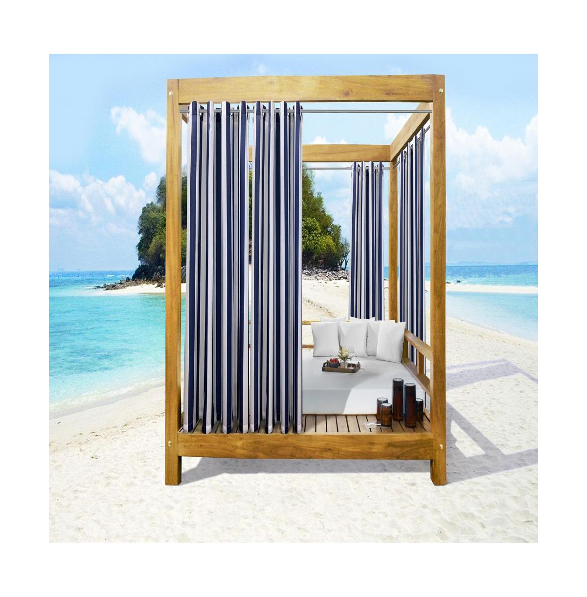 Home Fashions Commonwealth Seascapes Stripes Light Filtering Satiny Look Provide Privacy Grommet Outdoor Panel Pair Each 50" x 96" Indigo