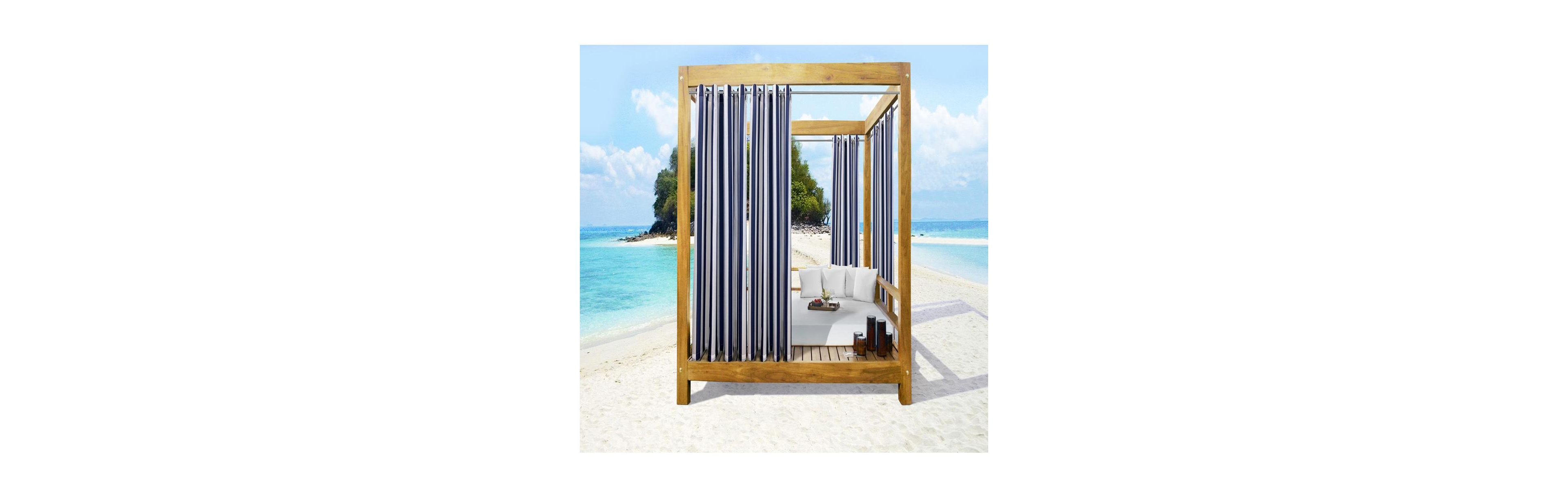 Home Fashions Commonwealth Seascapes Stripes Light Filtering Satiny Look Provide Privacy Grommet Outdoor Panel Pair Each 50" x 96" Indigo
