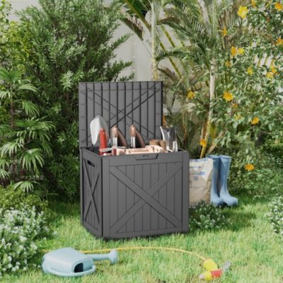 30 gal Patio Waterproof Resin Deck Box Lockable Outdoor Storage Garden Tools