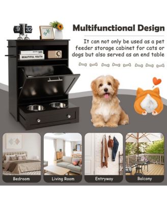 Pet Feeding Station Furniture w/ Double Pull Out Dog Bowl Food Cabinet