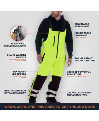 Men's HiVis Extreme Softshell Bib Overalls - -60°F Comfort, ANSI Class E, Insulated, Windproof, Water-Repellent, High-Visibility Workwear
