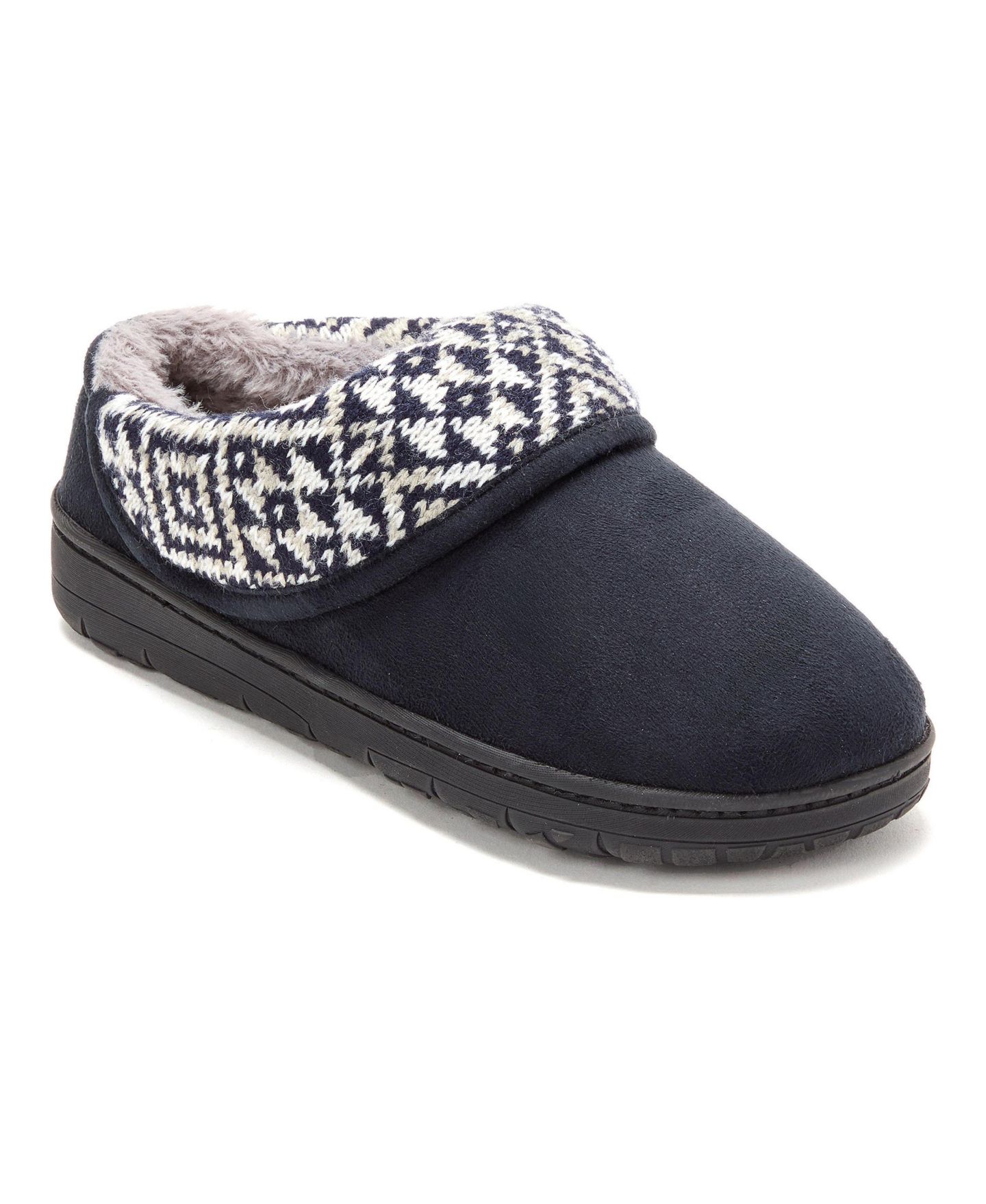 Женские сабо Dearfoams Elsie Foldover Cuff Microsuede Clog Slipper, цвет: Чёрный — фото 1