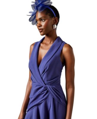 Women's Shawl Collar Ruffle Hem Midi Dress