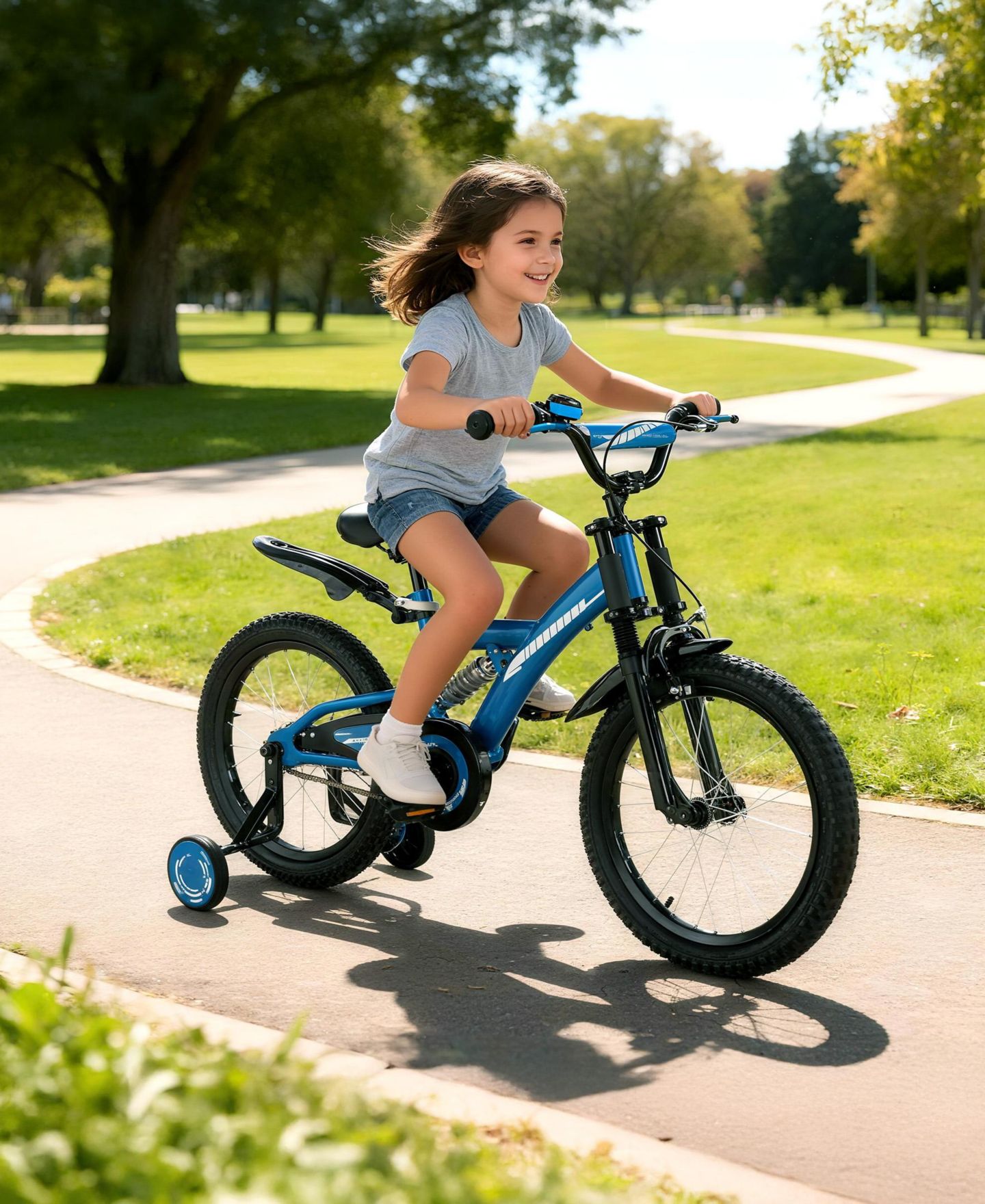 Детская игрушка SUGIFT 18-Inch Kids' Bike with Training Wheels, Adjustable Seat & Coaster Brake, Ages 4-9, цвет: Синий — фото 10