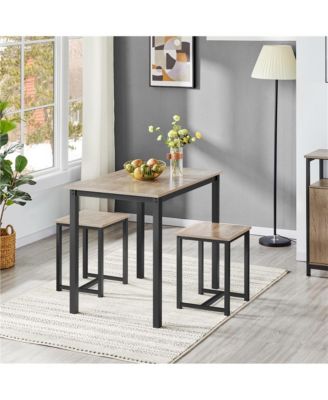 3 Pc. Engineered Wood Iron Frame Backless Stool Industrial Rectangular Table Dining Room Set